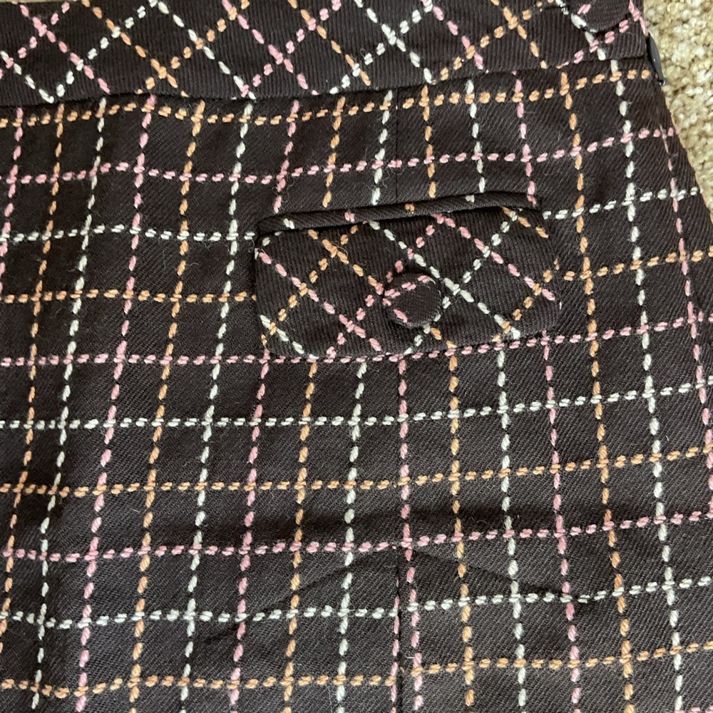 NWT Ann Taylor Loft 100% Wool Tweed Mini Skirt 8P Petite Brown Pink Check - Picture 5 of 6